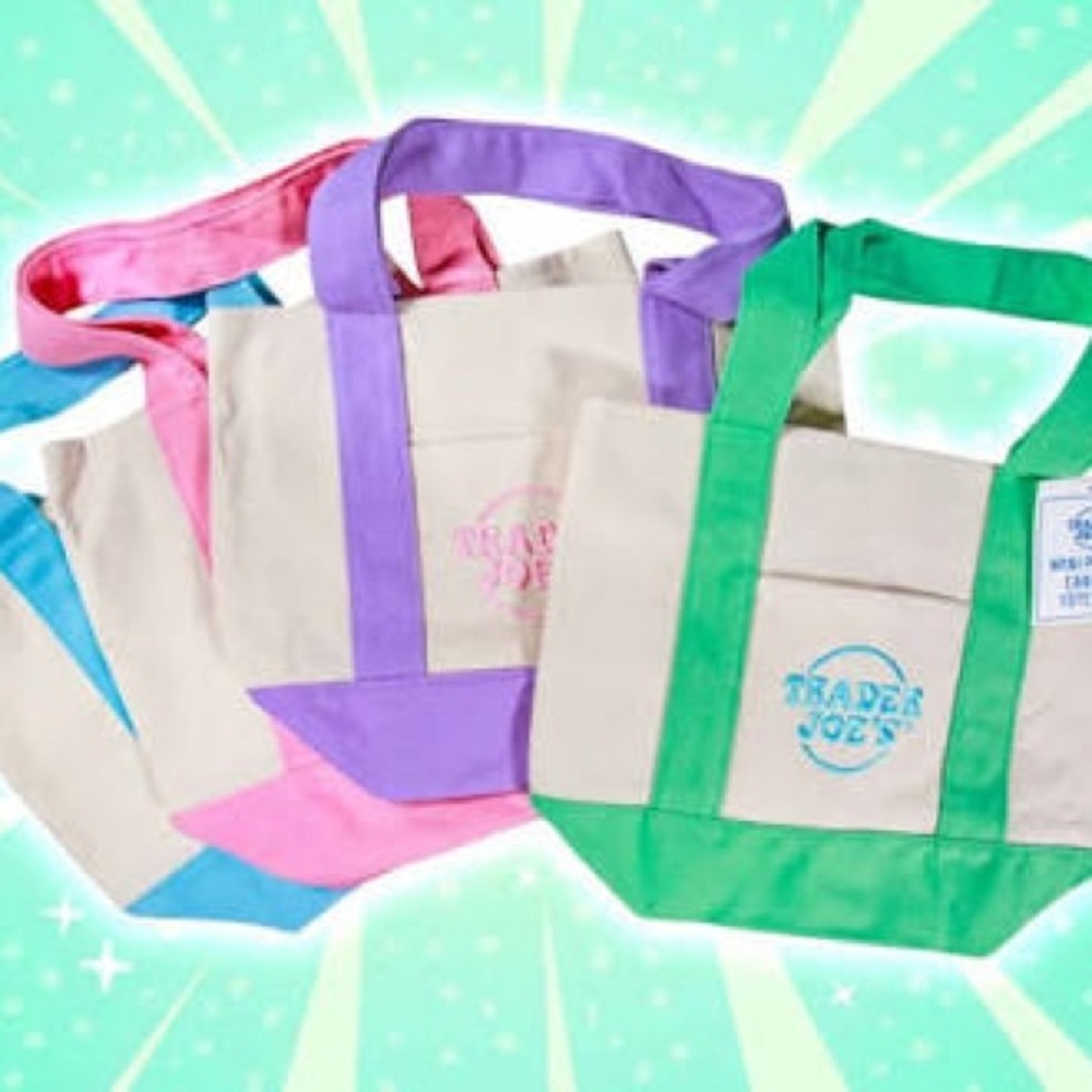 TRADER JOES 2026 Pastel MINI tote bags 3 pink green blue